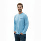 Dogfish Tackle & Marine light blue microfiber long sleeve shirt with UPF 50+ sun protection.