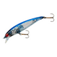 Dogfish Tackle & Marine Bomber Long A minnow jerkbait in blue and silver with red eyes and two treble hooks.