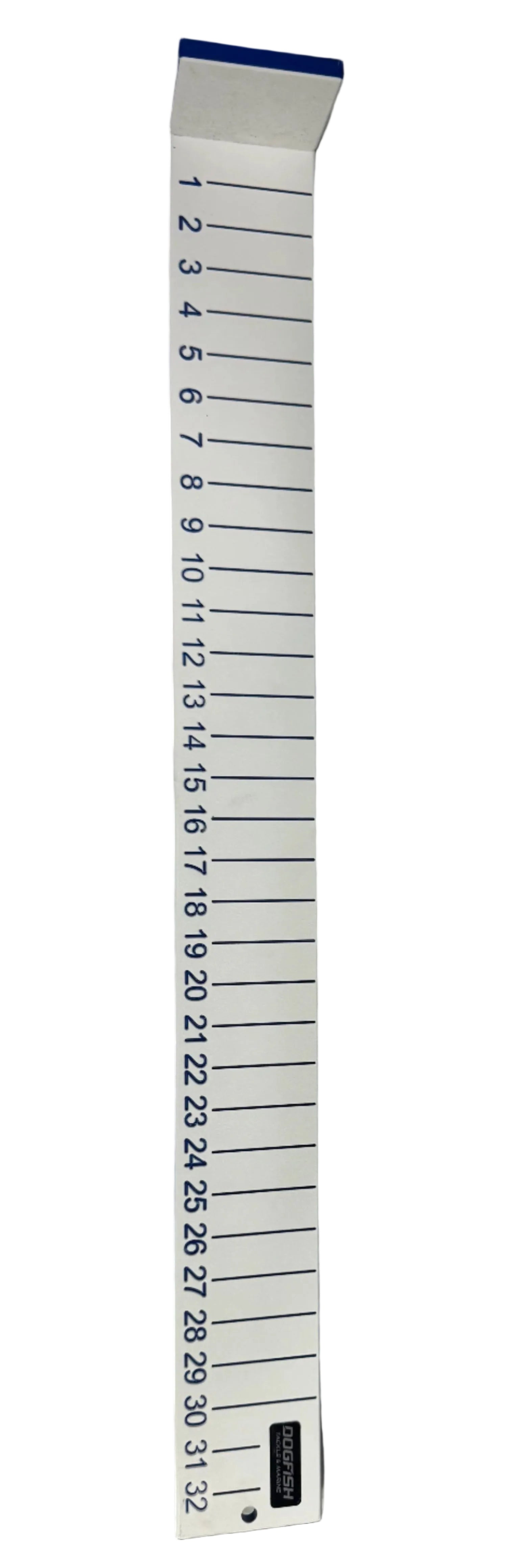 Dogfish Tackle & Marine white bump board with blue markings and numbers 1-32 for measuring fish. Made of marine grade starboard.