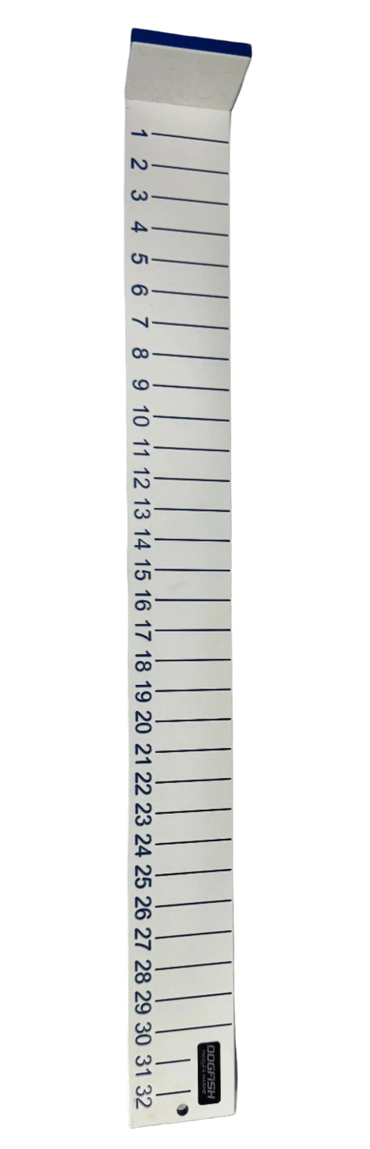 Dogfish Tackle & Marine white bump board with blue markings and numbers 1-32 for measuring fish. Made of marine grade starboard.