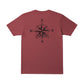 Dogfish Tackle & Marine heathered red cotton t-shirt with compass graphic on back.