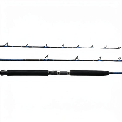 Dogfish Tackle & Marine blue and black graphite conventional fishing rod with EVA foam grip and Alps guides.