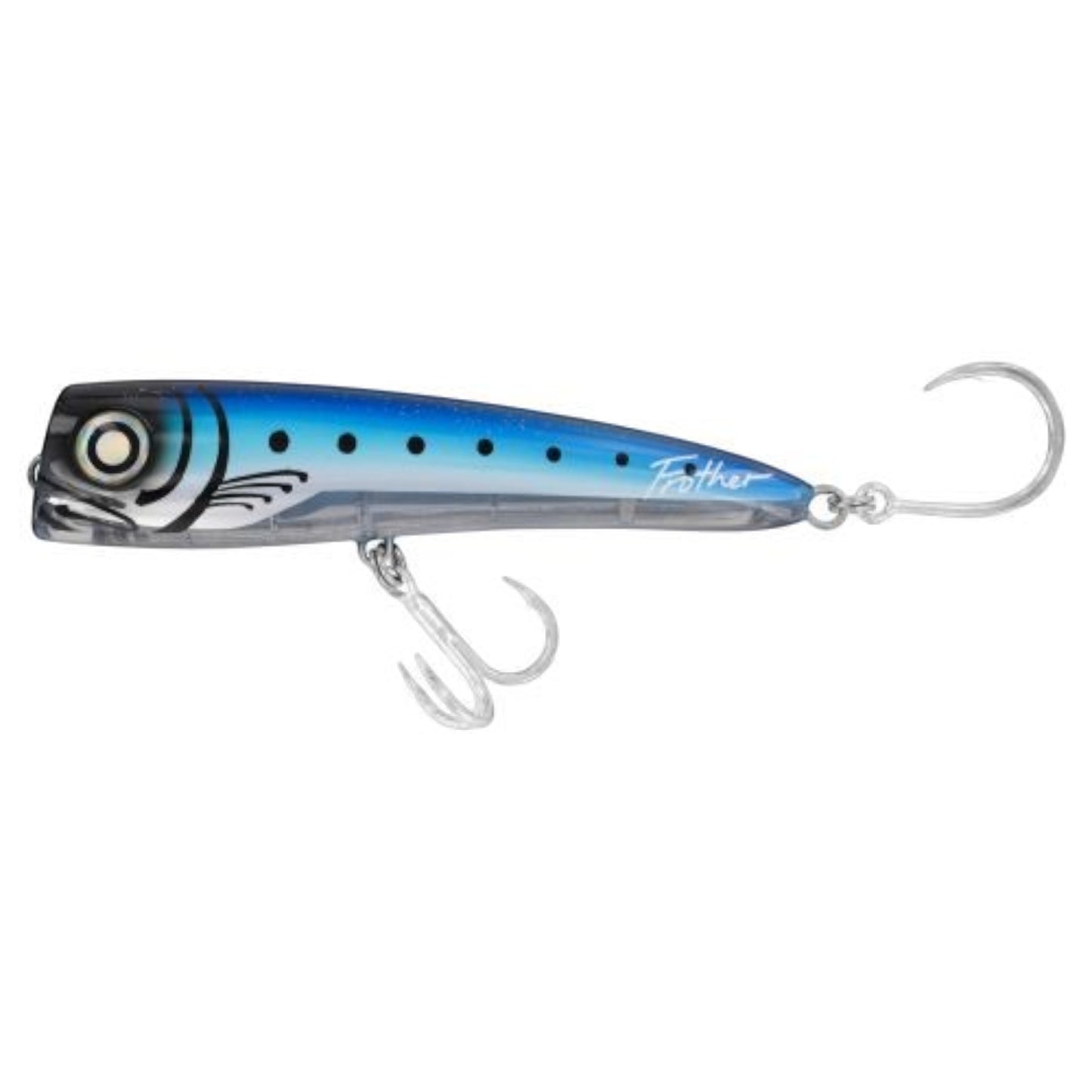 Dogfish Tackle & Marine Daiwa Saltiga Frother blue and silver long cast popper lure with a rounded cup face