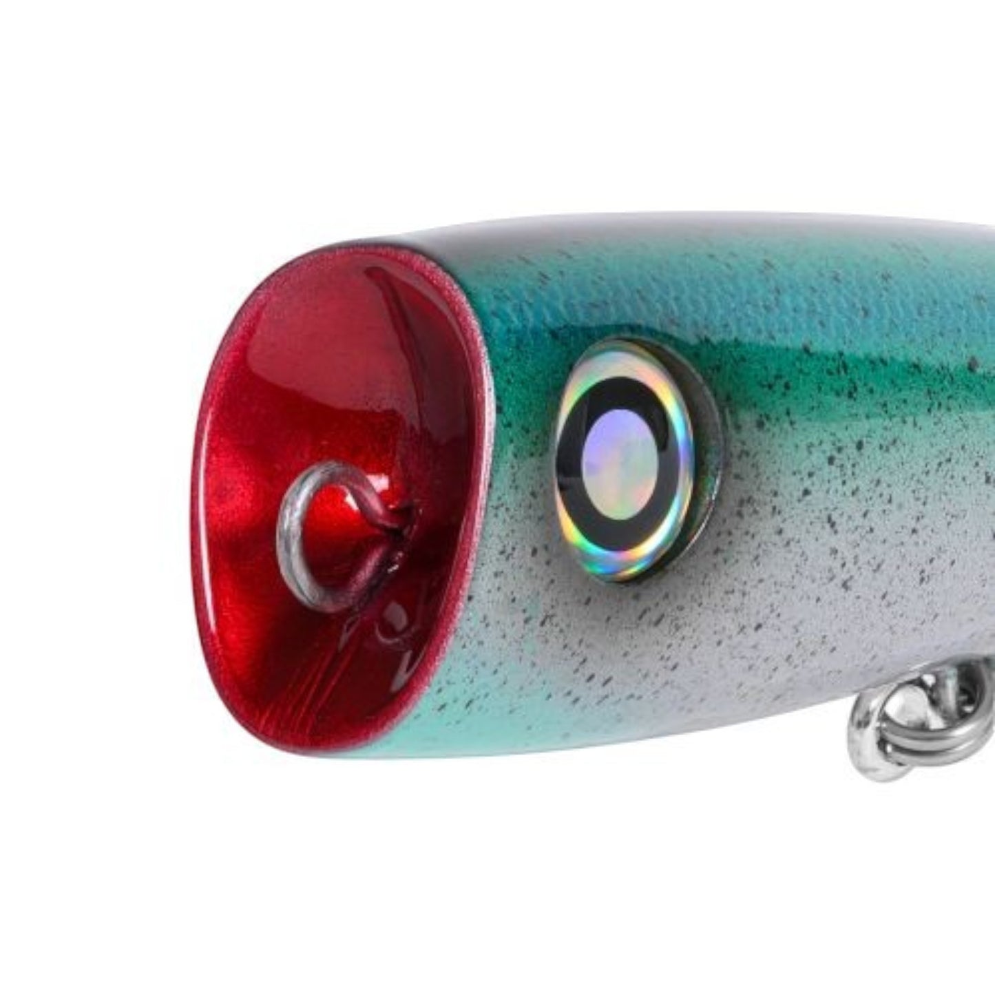 Dogfish Tackle & Marine Daiwa Saltiga Frother popper lure featuring a red cup face and teal speckled body