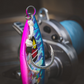 Dogfish Tackle & Marine Daiwa Mr Slow Jig in blue and pink with sharp assist hook and fluorocarbon-stiffened braid.