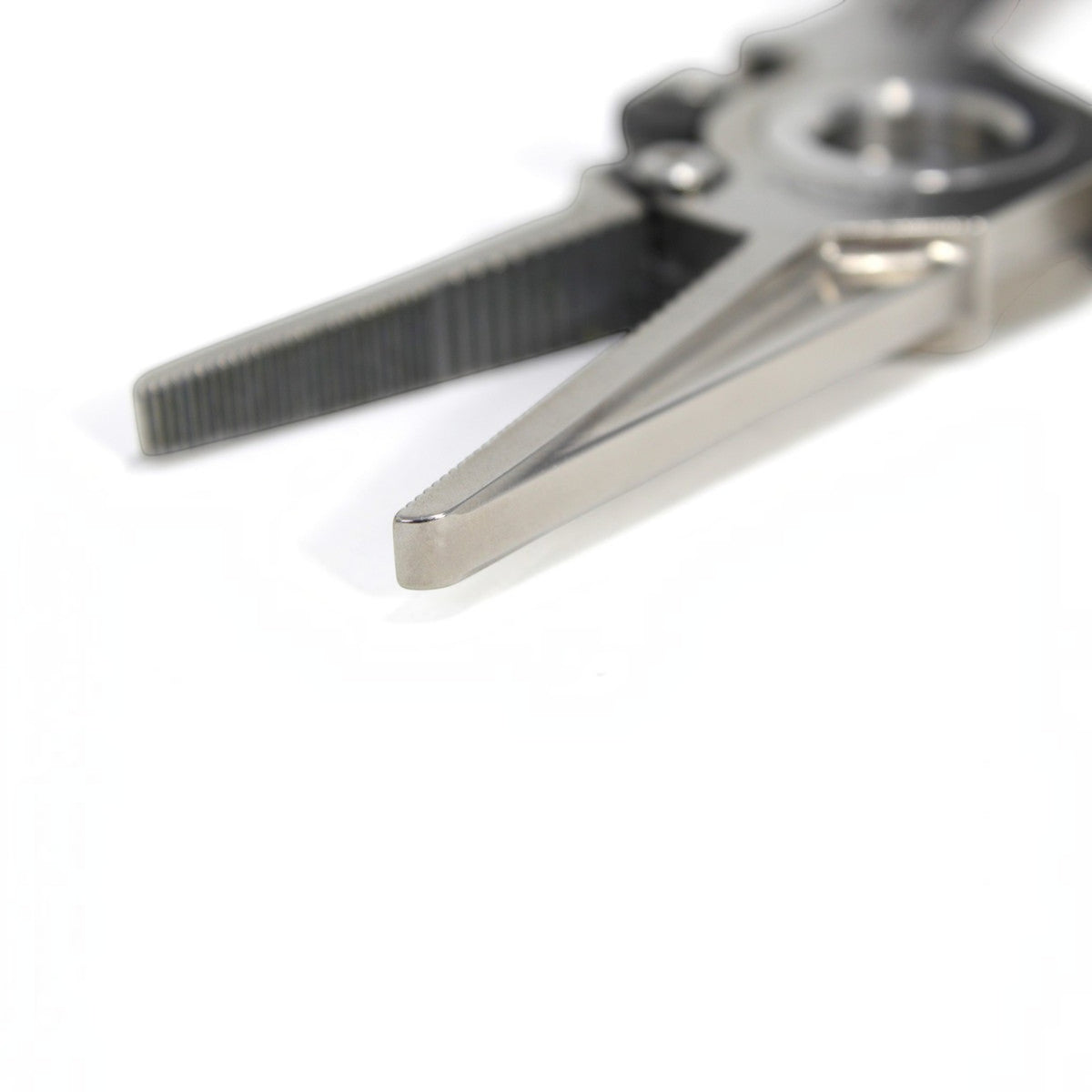 Dogfish Tackle & Marine Danco Premio USA 6.5in titanium fishing pliers with a polished finish and serrated jaws.