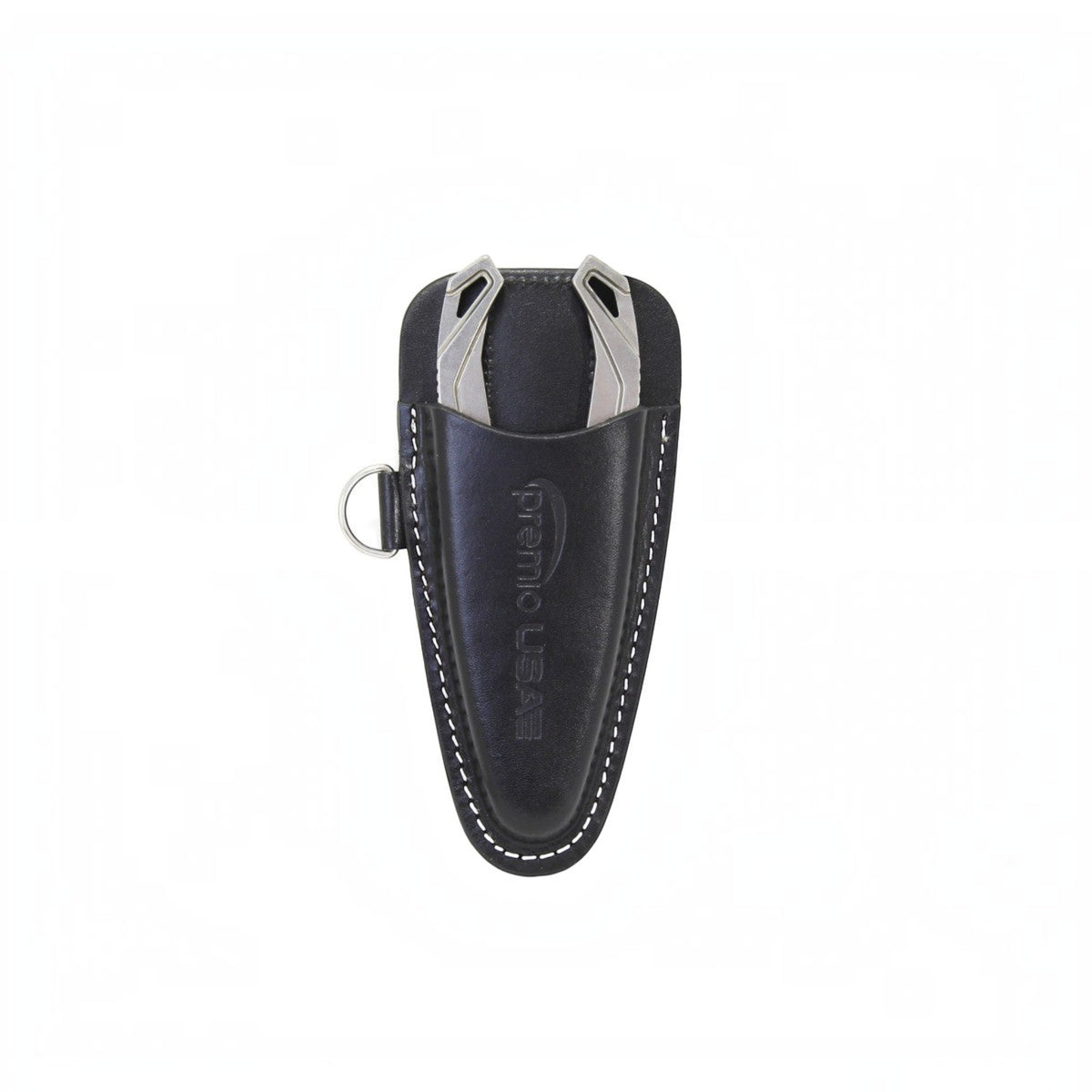 Dogfish Tackle & Marine Danco Premio USA 6.5in titanium fishing pliers in a black leather sheath with D-ring