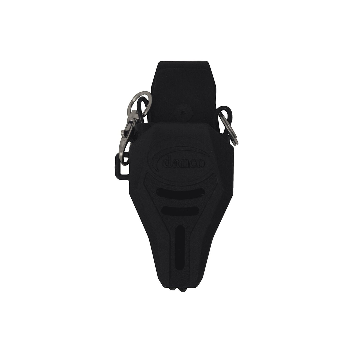 Dogfish Tackle & Marine Danco large black rubber plier sheath with swiveling belt clip and coiled lanyard