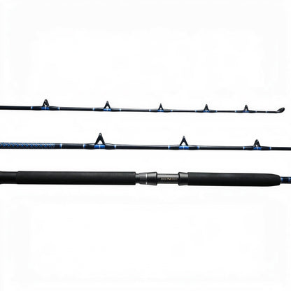 Dogfish Tackle & Marine Dogfish Stik 15H conventional fishing rod with black EVA foam grip and blue accents.