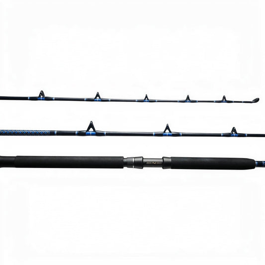 Dogfish Tackle & Marine Dogfish Stik 15H conventional fishing rod with black EVA foam grip and blue accents.