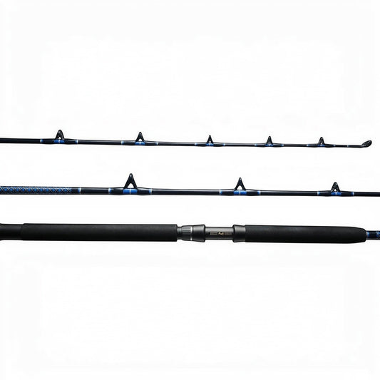 Dogfish Tackle & Marine Dogfish Stik 15H conventional fishing rod with black EVA foam grip and blue accents.
