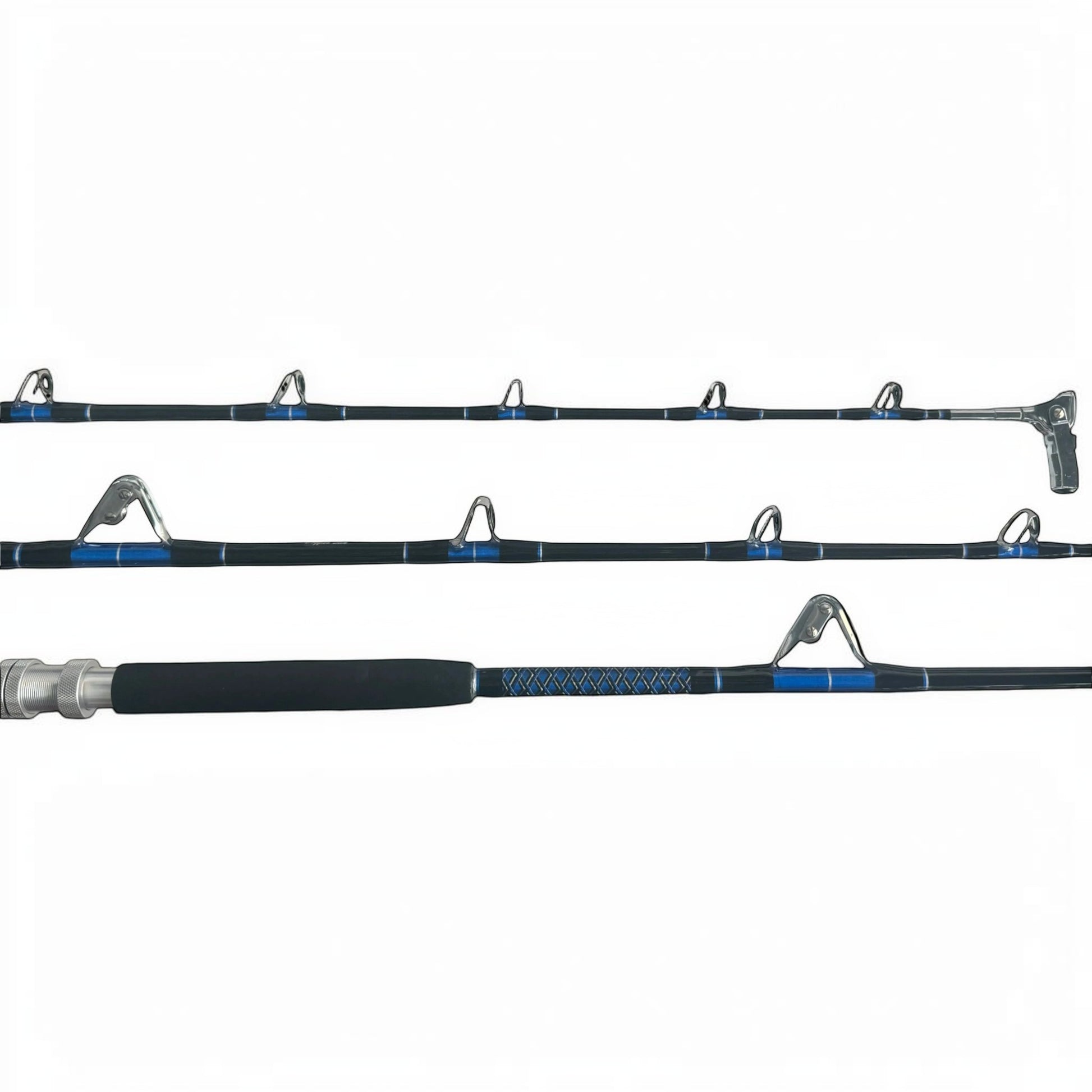 Dogfish Tackle & Marine Dogfish Stik deep drop fishing rod with EVA foam grip and blue accents. 6ft, 80-130lb line weight.