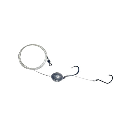 Dogfish Tackle & Marine pre-made double hook snapper rig with fluorocarbon leader, egg sinker, and black nickel hooks.