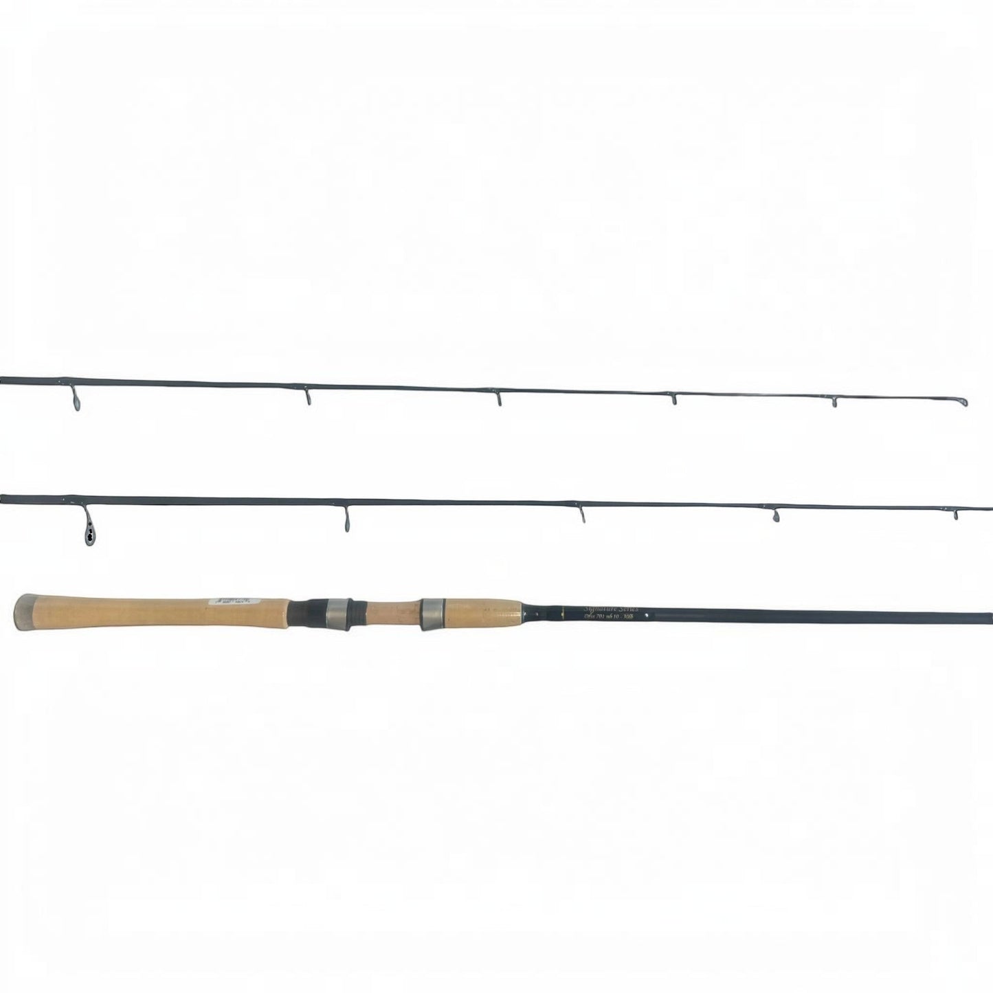 Dogfish Stik Signature Series graphite spinning fishing rod with cork handle and Fuji alconite guides.