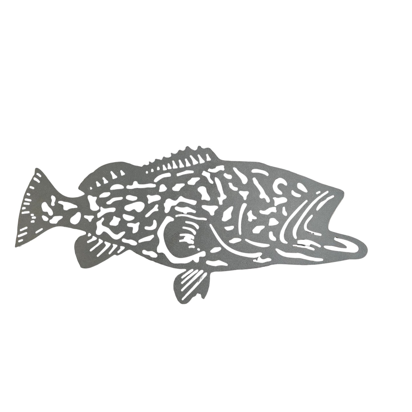Dogfish Tackle & Marine grey metal fish wall art with a detailed cutout design for coastal or nautical decor.