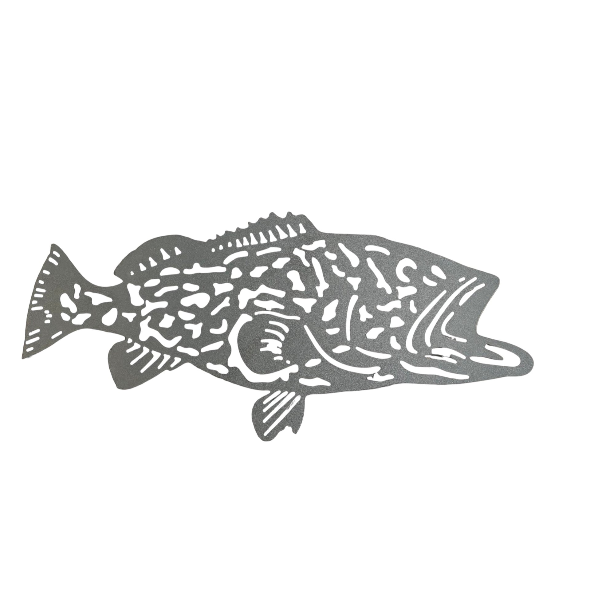 Dogfish Tackle & Marine grey metal fish wall art with a detailed cutout design for coastal or nautical decor.