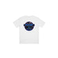 Dogfish Tackle & Marine white poly-cotton short sleeve t-shirt with circular hogfish logo graphic on back.