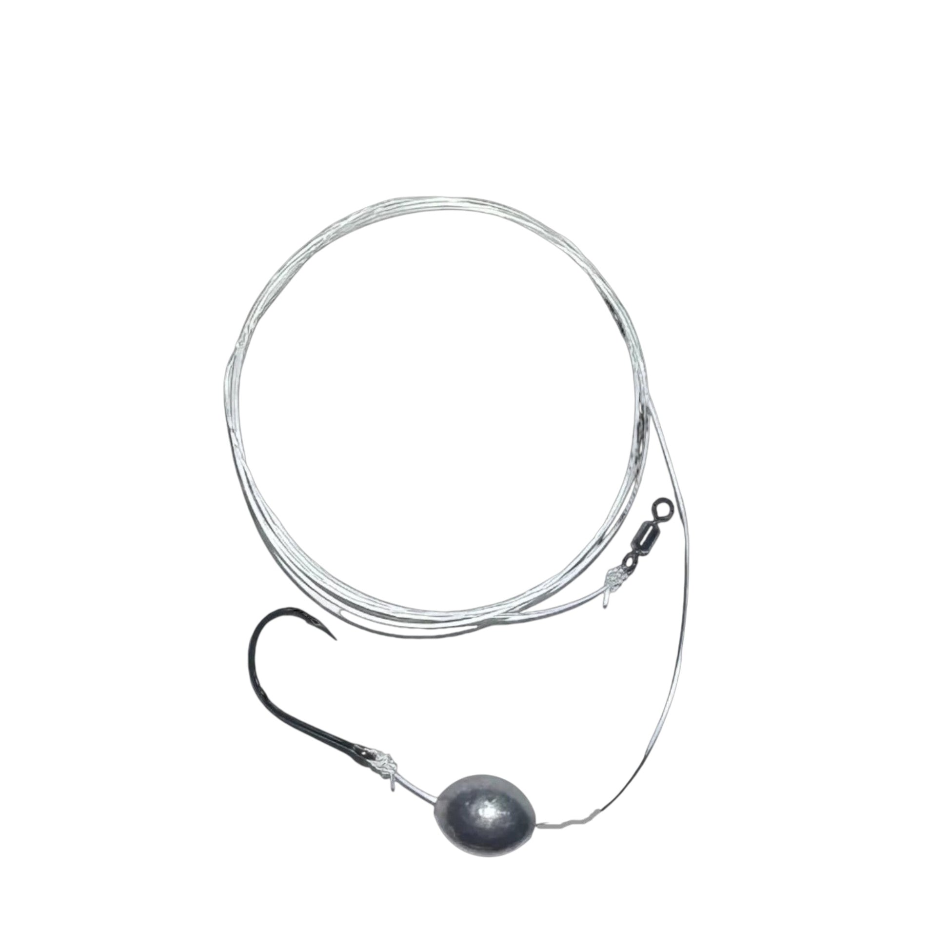 Dogfish Tackle & Marine pre-made inshore knocker rig with fluorocarbon leader, black nickel hook, and sliding sinker.