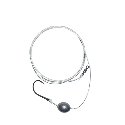 Dogfish Tackle & Marine pre-made inshore knocker rig with fluorocarbon leader, black nickel hook, and sliding sinker.
