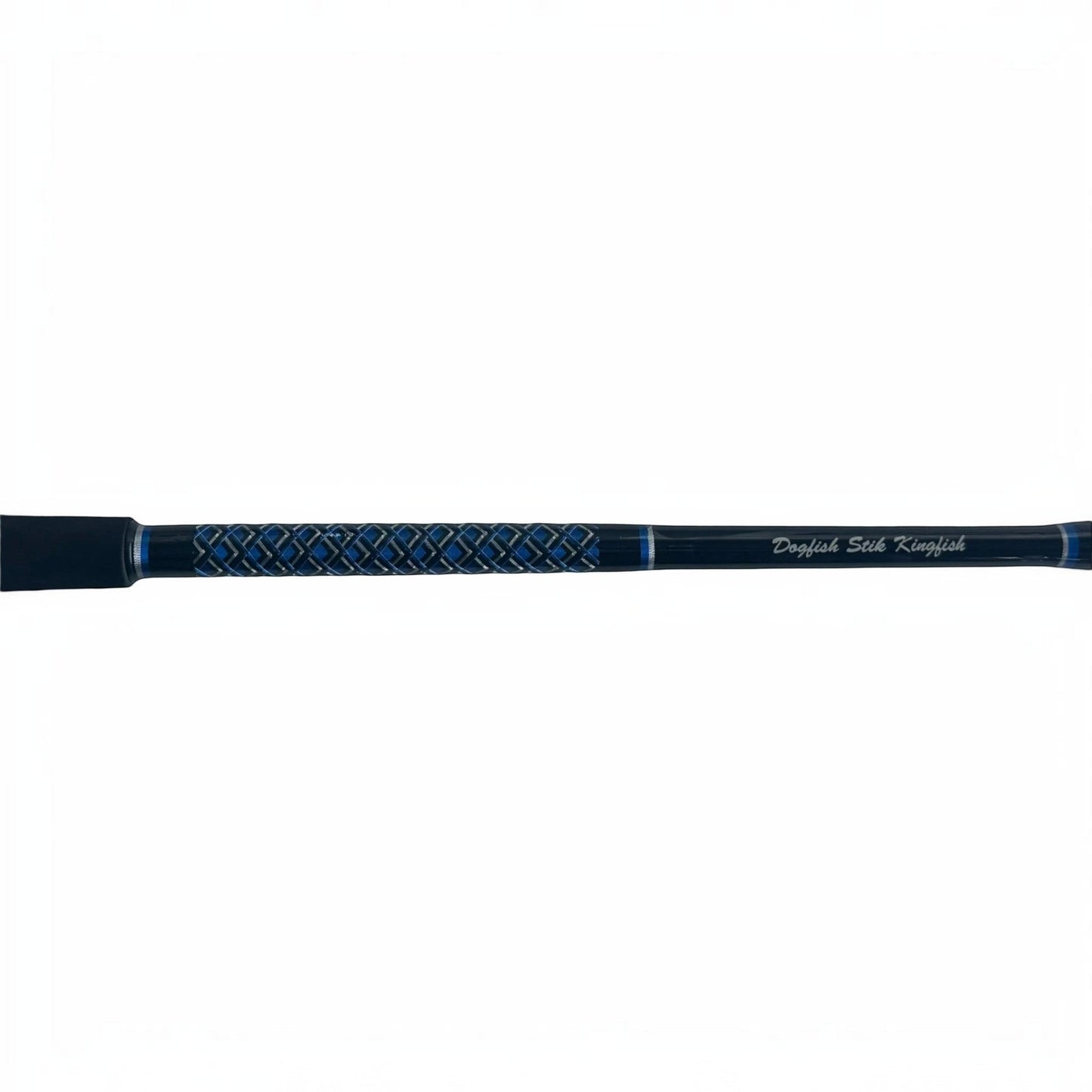 Dogfish Tackle & Marine Dogfish Stik Kingfish conventional fishing rod with blue diamond grip and text.