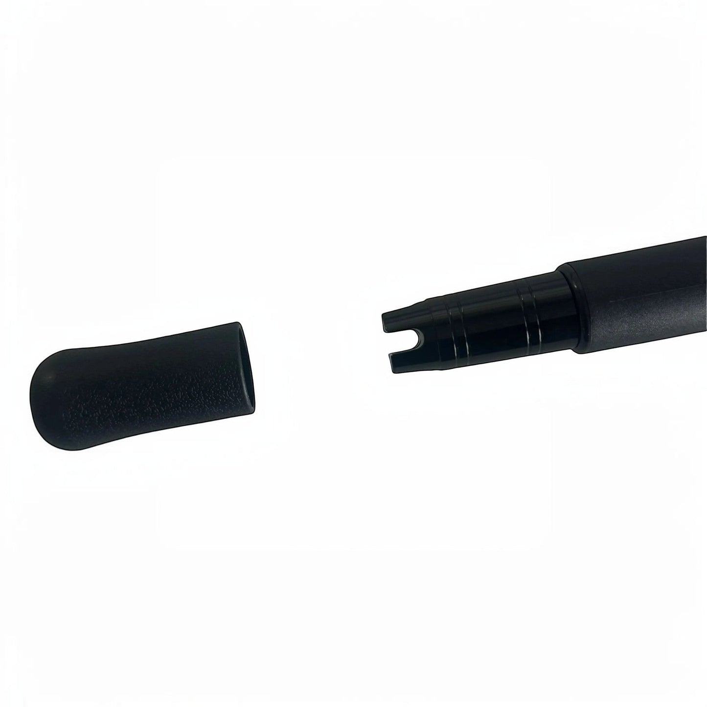 Dogfish Stik Kingfish Series conventional fishing rod tip with protective cap nearby. Black E-glass blank.
