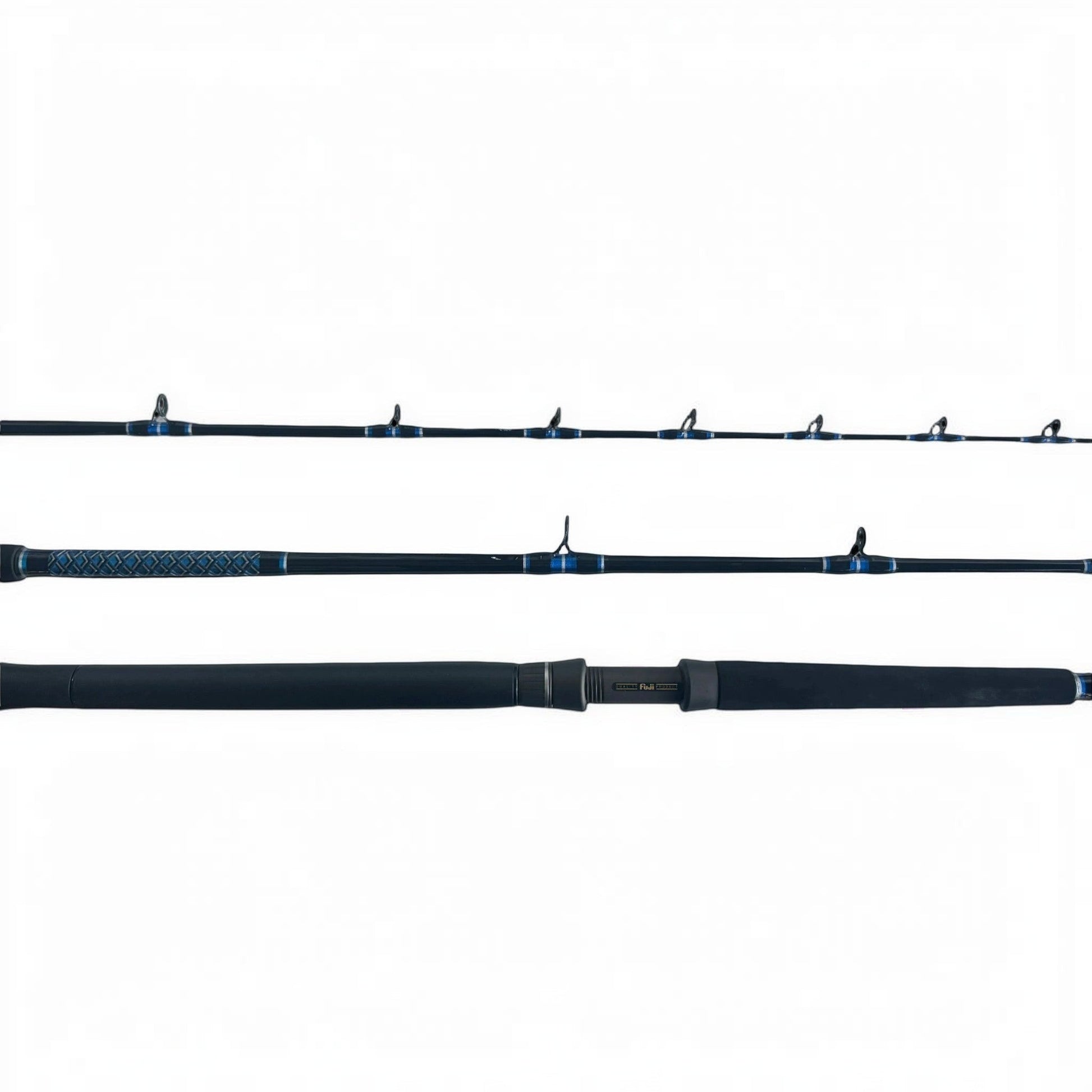 Dogfish Tackle & Marine Kingfish Series 7ft 6in conventional fishing rod with blue accents and EVA foam grip.