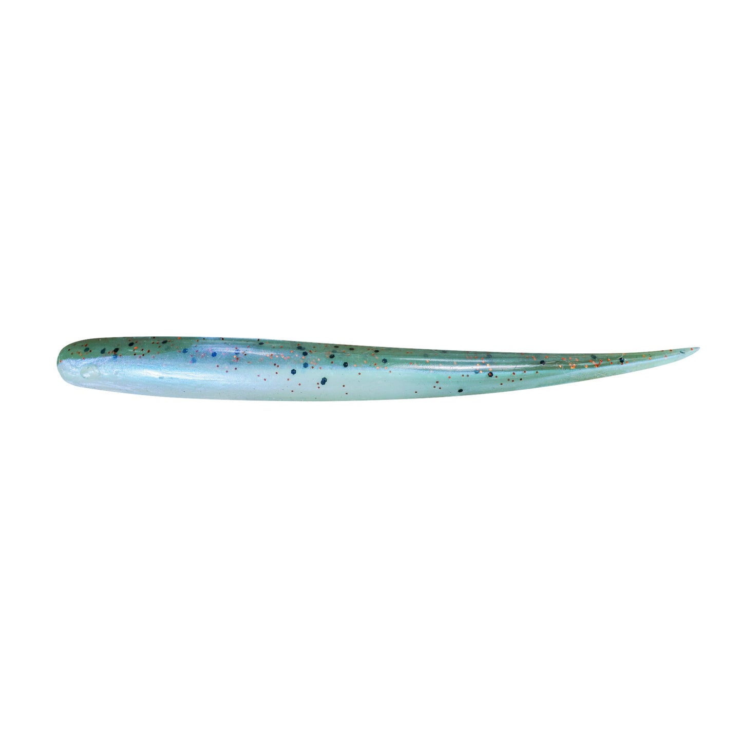 Dogfish Tackle & Marine MirrOlure Lil John XXL soft plastic fishing lure in light blue with dark and copper glitter