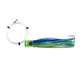 Dogfish Tackle & Marine Mutha Chugga trolling lure with green and blue skirt, stainless steel hook, and monofilament.