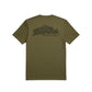 Dogfish Tackle & Marine olive green short sleeve t-shirt with skeleton fish graphic and tagline "Put some backbone into it."