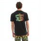 Dogfish Tackle & Marine black cotton-poly t-shirt with colorful "Stick Figure Pelagic" graphic on back.
