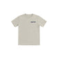 Dogfish Tackle & Marine light beige poly cotton jersey short sleeve t-shirt with crew neck and navy logo on chest.