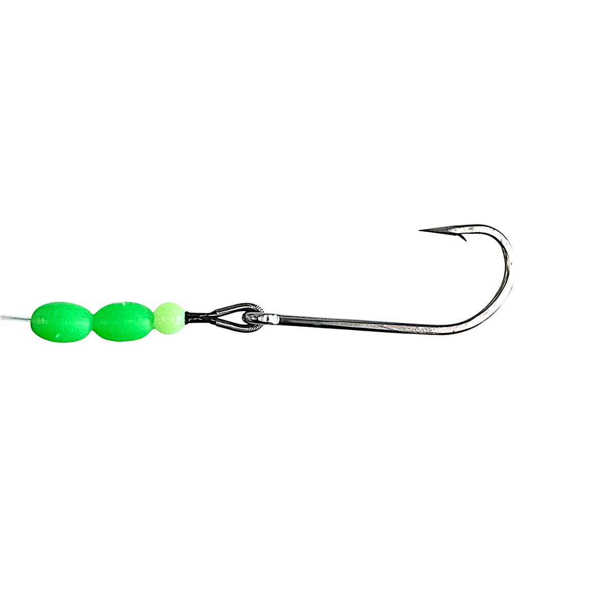 Dogfish Tackle & Marine pre-rigged trolling hook with bright green beads and stainless steel Oshaunessy hook