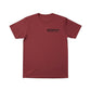 Dogfish Tackle & Marine heathered red cotton t-shirt with chest logo and compass graphic on back.