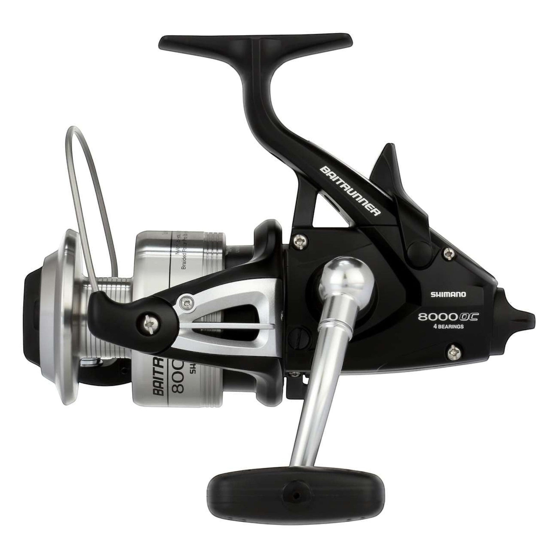 Dogfish Tackle & Marine Shimano Baitrunner 8000 OC saltwater spinning reel with black XT-7 graphite body and silver spool.