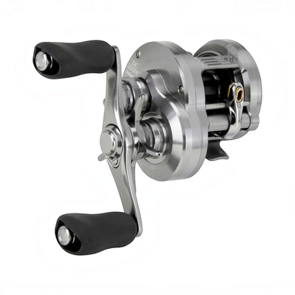 Dogfish Tackle & Marine Shimano Calcutta Conquest DC 200 silver metal baitcasting reel with black ergonomic handles.