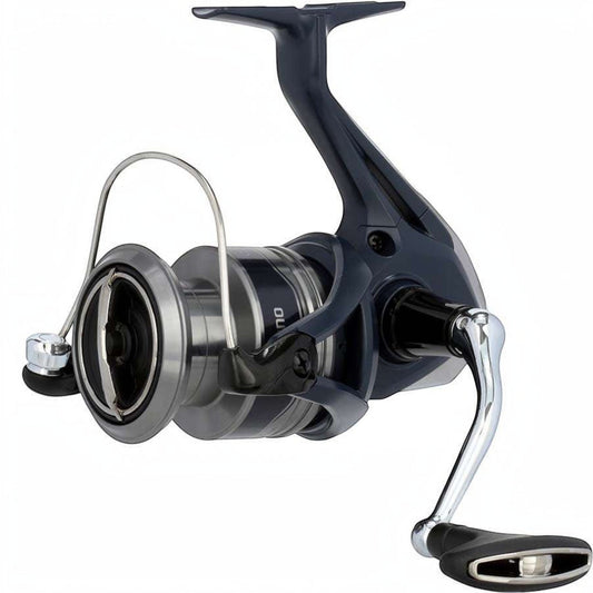 Dogfish Tackle & Marine Shimano Catana FE spinning reel in dark blue with silver spool and black handle.