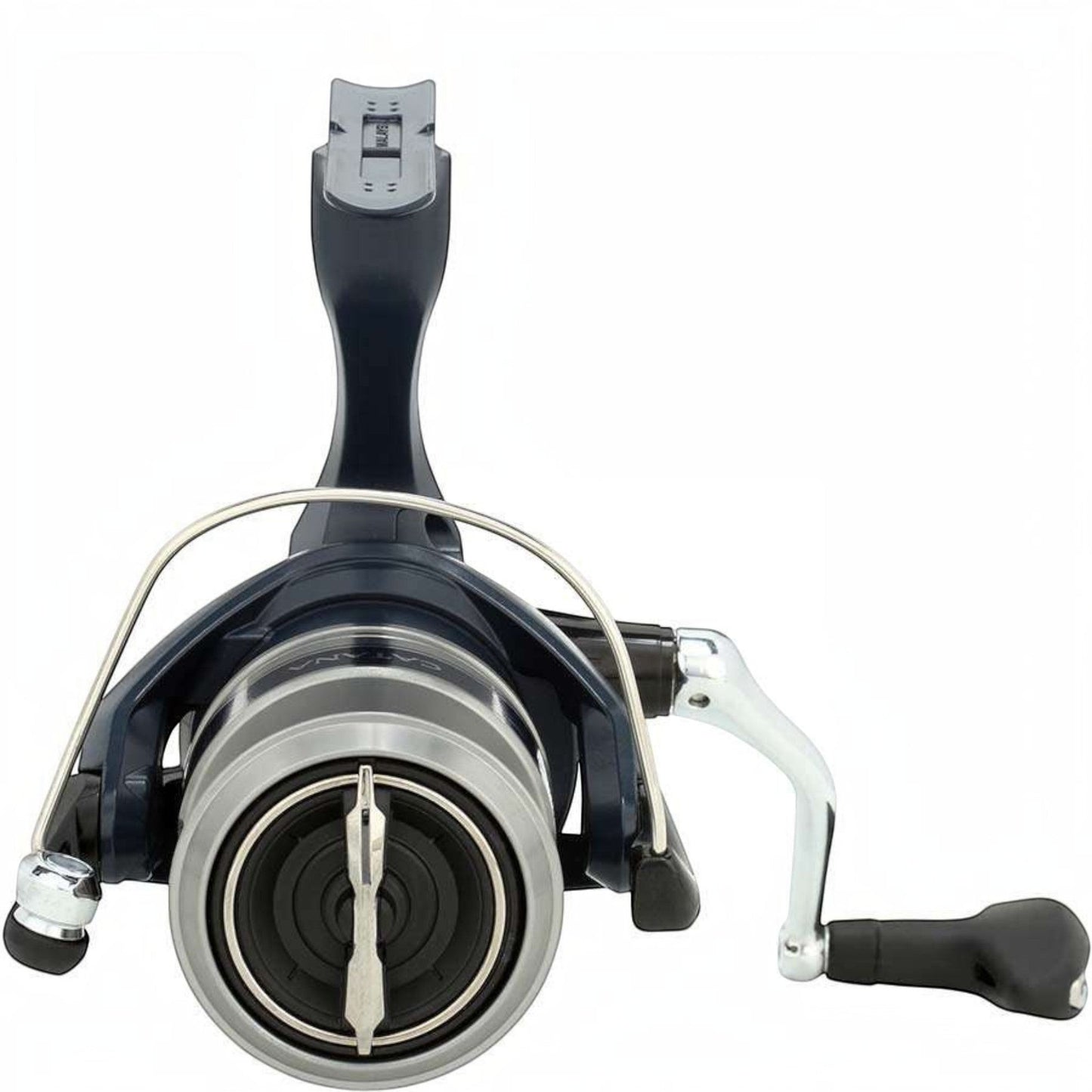Dogfish Tackle & Marine Shimano Catana FE spinning reel in dark blue with silver accents. Features AR-C spool and Varispeed II line lay.