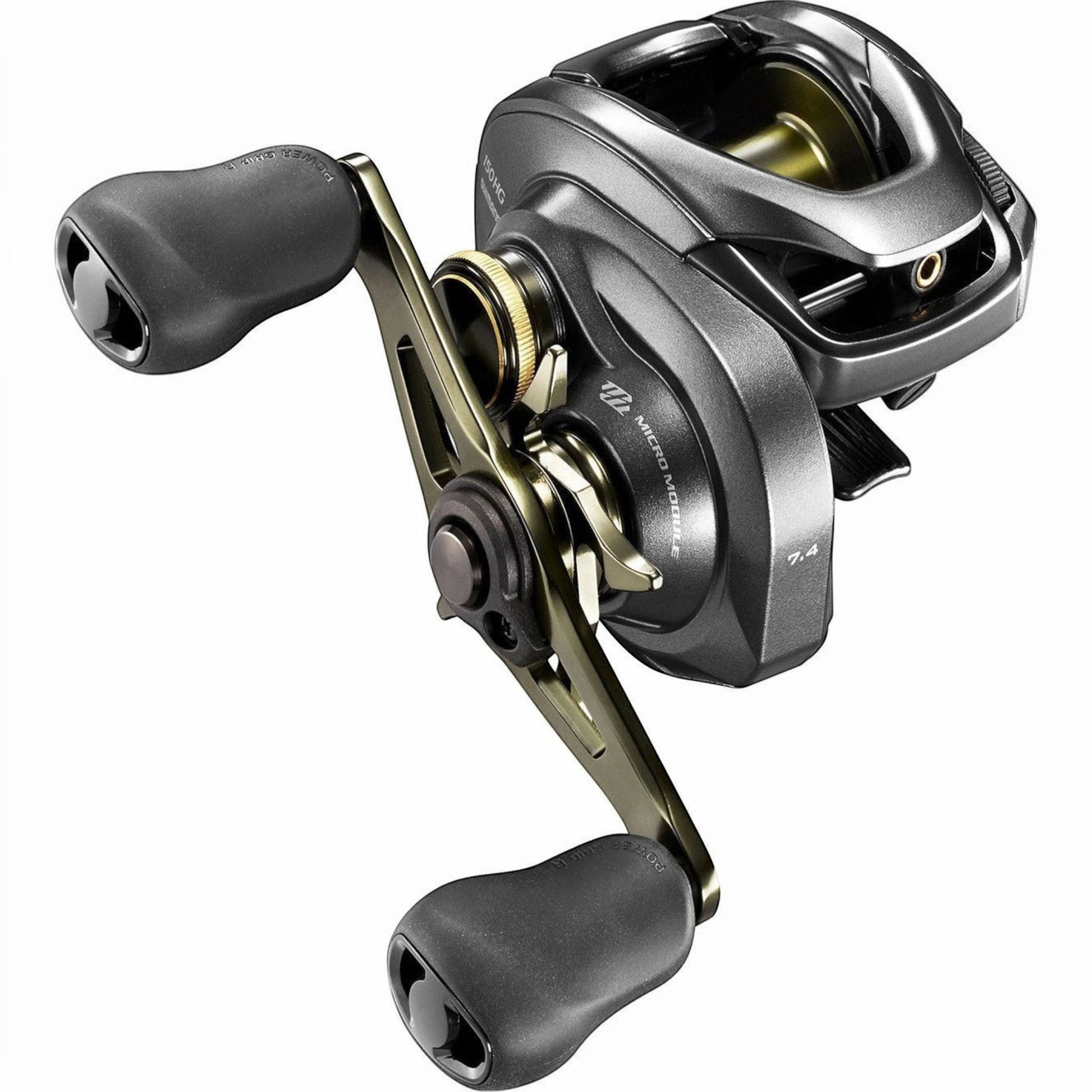 Dogfish Tackle & Marine Shimano Curado DC 150 HG baitcasting reel, gunmetal grey with gold accents, 7.4:1 gear ratio.