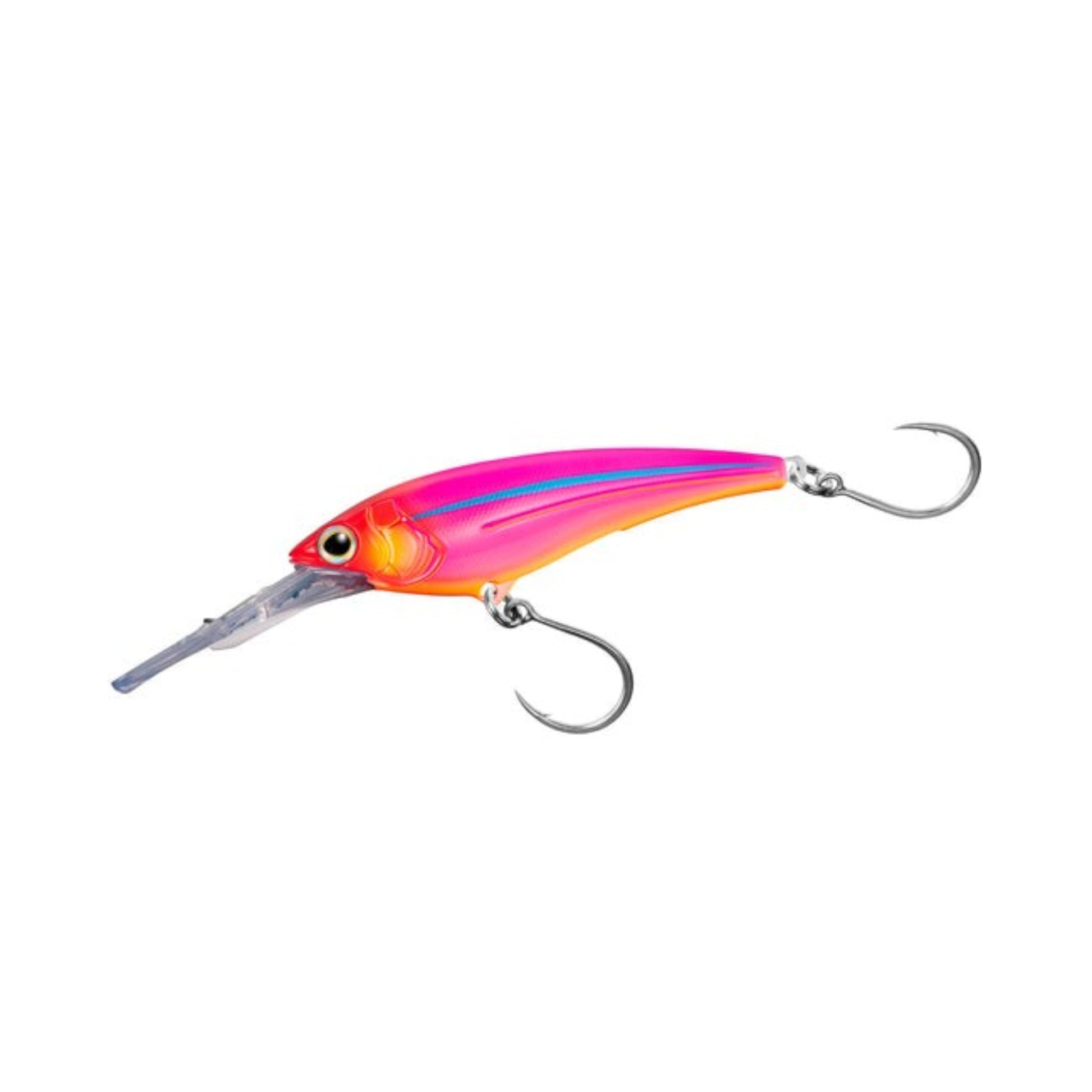 Dogfish Tackle & Marine Shimano Ledge Runner lure, pink and orange with blue stripe, diving lip, and two hooks.