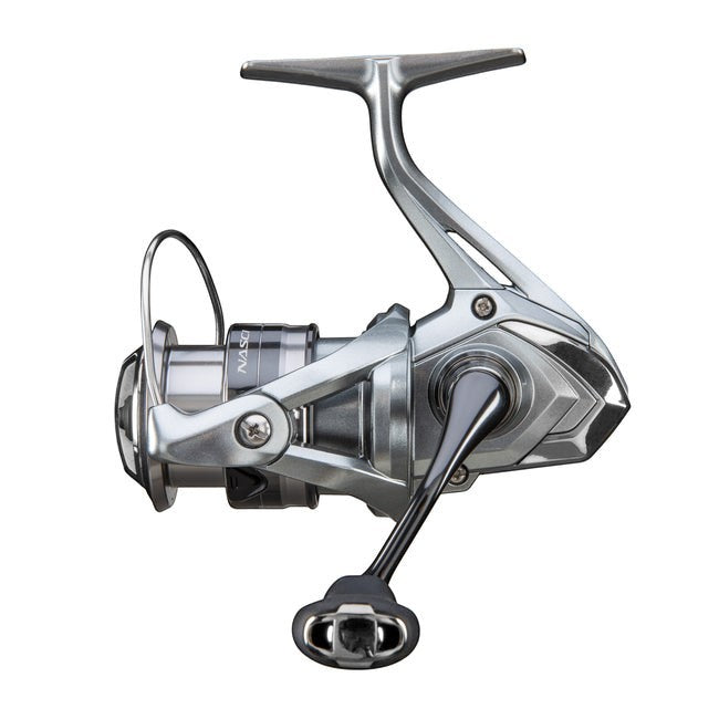 Dogfish Tackle & Marine Shimano Nasci FC spinning reel in silver, featuring HAGANE Gear and CoreProtect for durability.