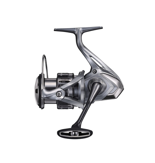 Dogfish Tackle & Marine Shimano Nasci FC spinning reel in silver and black, featuring HAGANE Gear and CoreProtect.
