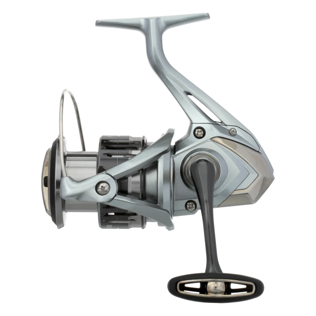 Dogfish Tackle & Marine Shimano Nasci FC spinning reel, silver and black, with HAGANE Gear and CoreProtect technology.