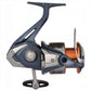 Dogfish Tackle & Marine Shimano Nasci FD spinning reel in blue and orange with silver accents. Features a sleek design and durable construction.