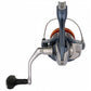 Dogfish Tackle & Marine Shimano Nasci FD spinning reel in blue and silver with orange accents. Features a folding handle and black grip.
