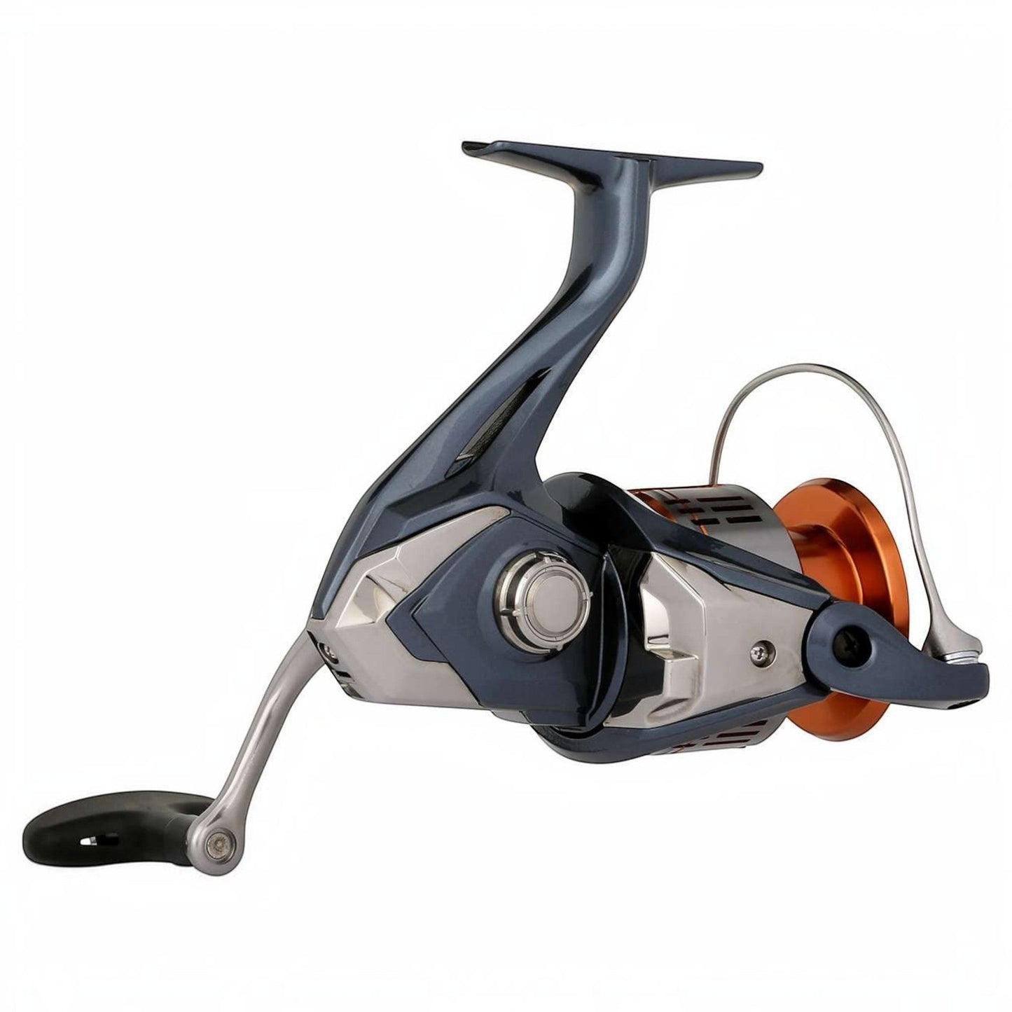Dogfish Tackle & Marine Shimano Nasci FD spinning reel in dark blue and silver with orange spool. Features Infinity Drive and CoreProtect.