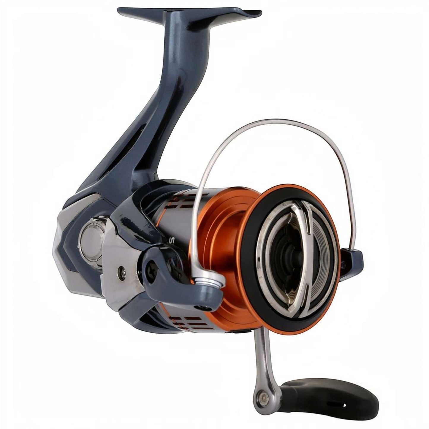 Dogfish Tackle & Marine Shimano Nasci FD spinning reel in dark grey and orange with silver accents. Features a durable HAGANE gear.