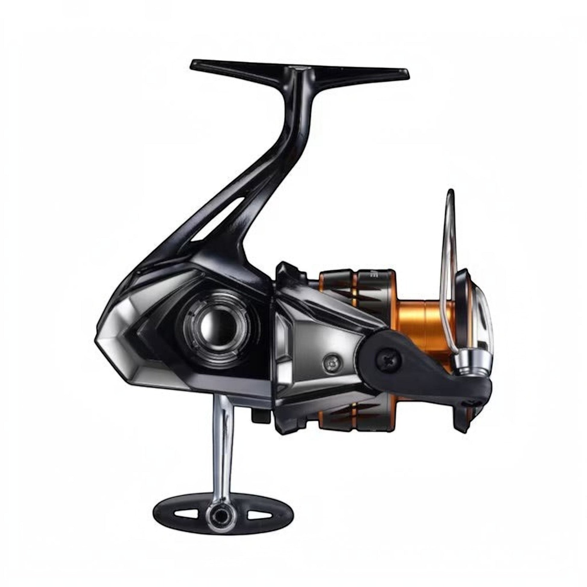 Dogfish Tackle & Marine Shimano Nexave FJ spinning reel with black and silver body and gold accents.