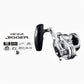 Dogfish Tackle & Marine Shimano Ocea Jigger conventional fishing reel with black handle and silver body. Features include Infinity Drive and X-Protect.