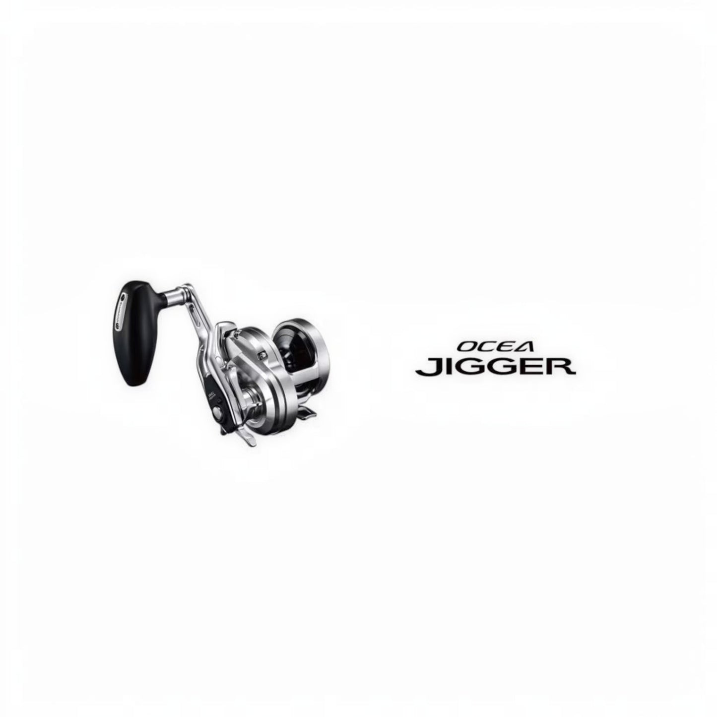 Dogfish Tackle & Marine Shimano Ocea Jigger conventional fishing reel with silver body and black handle. Features star drag and long crank.