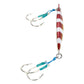 Dogfish Tackle & Marine Shimano Ocea Sardine Waver 180g slow pitch jig in red and white zebra pattern with assist hooks